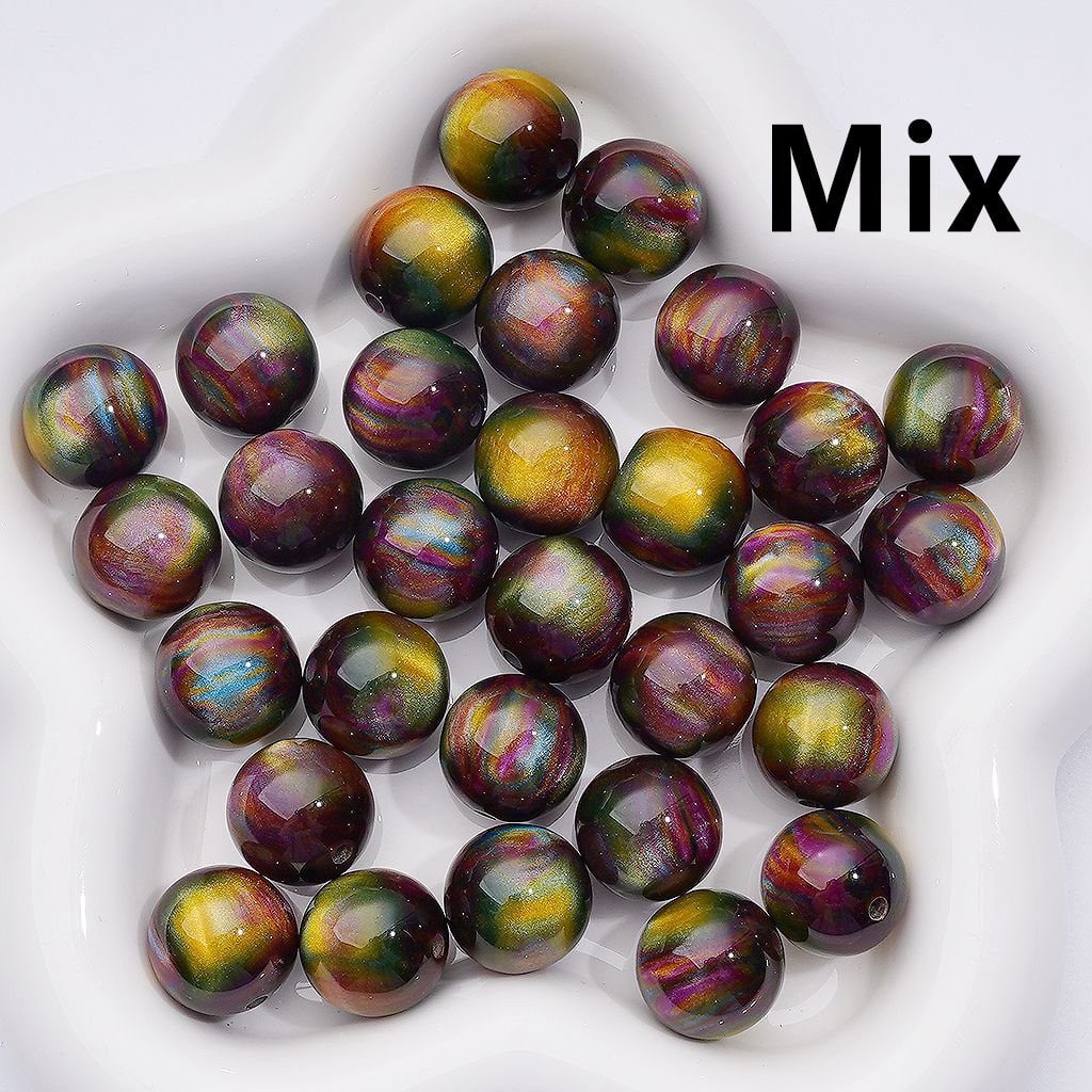 Abstract Art Stripes Prints Glitter Galaxy Style Round Acrylic Beads 16MM