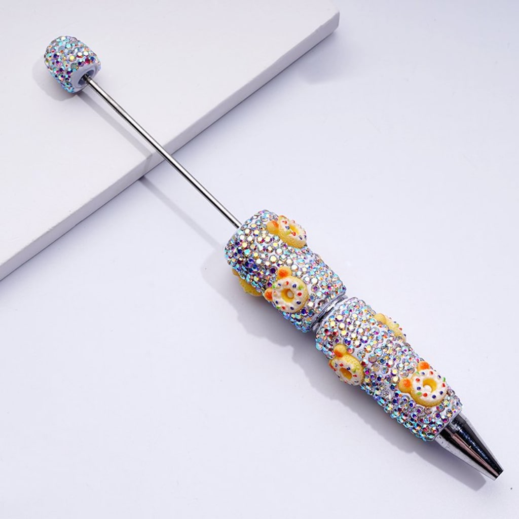 Beadable Clay Pens with Sweet Doughnut Design and AB Rhinestone Accents Full Pen Coverage for DIY Crafts
