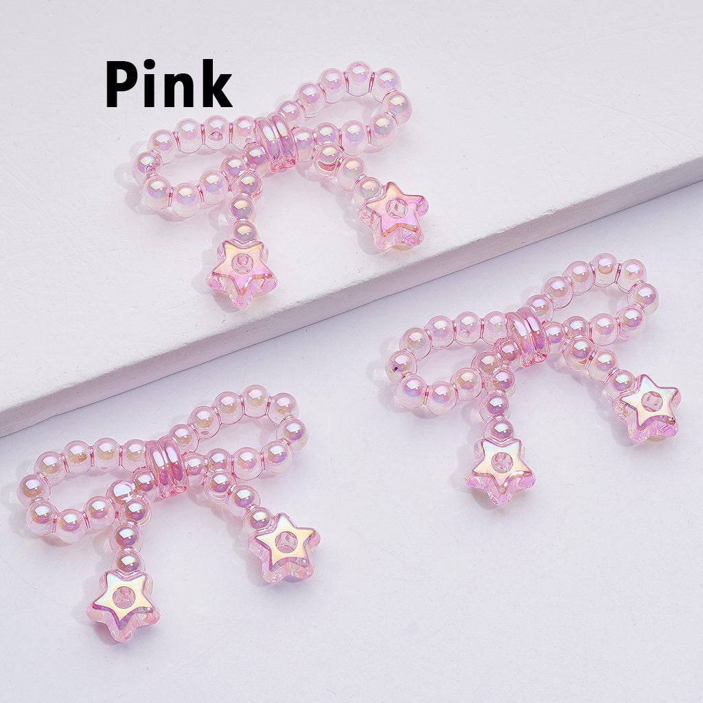 Translucent Acrylic Beads with UV Coated Pearls, Star Ring Accents and Bowknots, Around 23*33MM