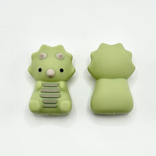 Cute Little 3D Green Monster Dinosaur Triceratops Silicone Focal Beads