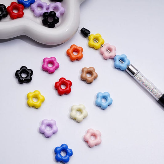 Mini Cute Solid Color Flowers with Large Hole Acrylic Beads, Around 20MM