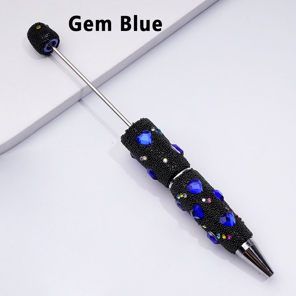 Clay Beadable Pens – Covered in Mini Rhinestones, Shiny Heart Accents & Black Snowball Texture