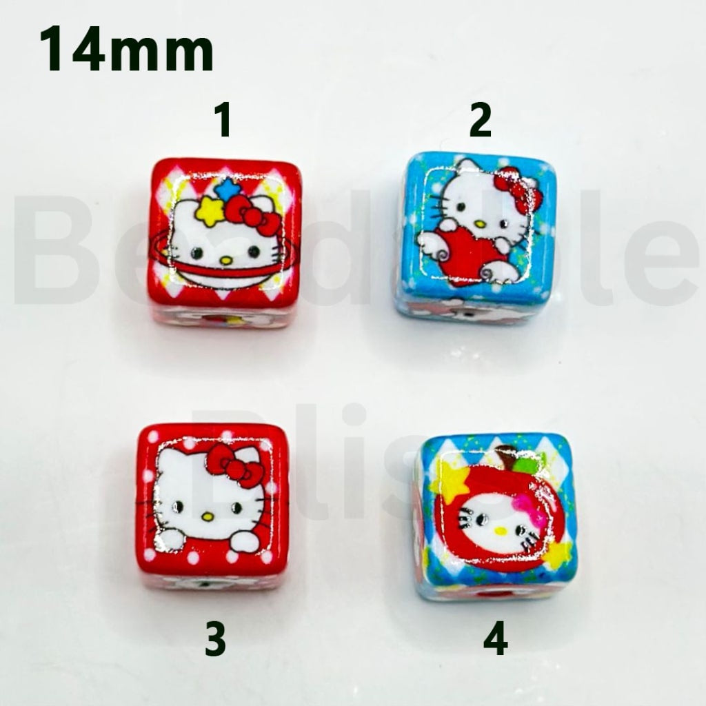 Cute Adorable & Cat Character Cube Acrylic Beads, 14MM, Please Read the Description
