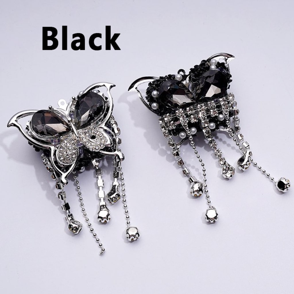 Glittering Silver Alloy Butterfly with Sparkling Rhinestones, Metal Chains & White Pearls Embellished with Sugar Acrylic Beads Approx. 40x60MM