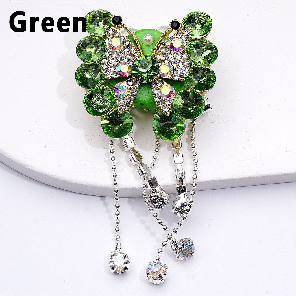 Gold Alloy Butterfly Fancy Bling Bling with Shiny Rhinestones Chains Cute Butterflies Hearts and Clay Beads Around 34*34MM