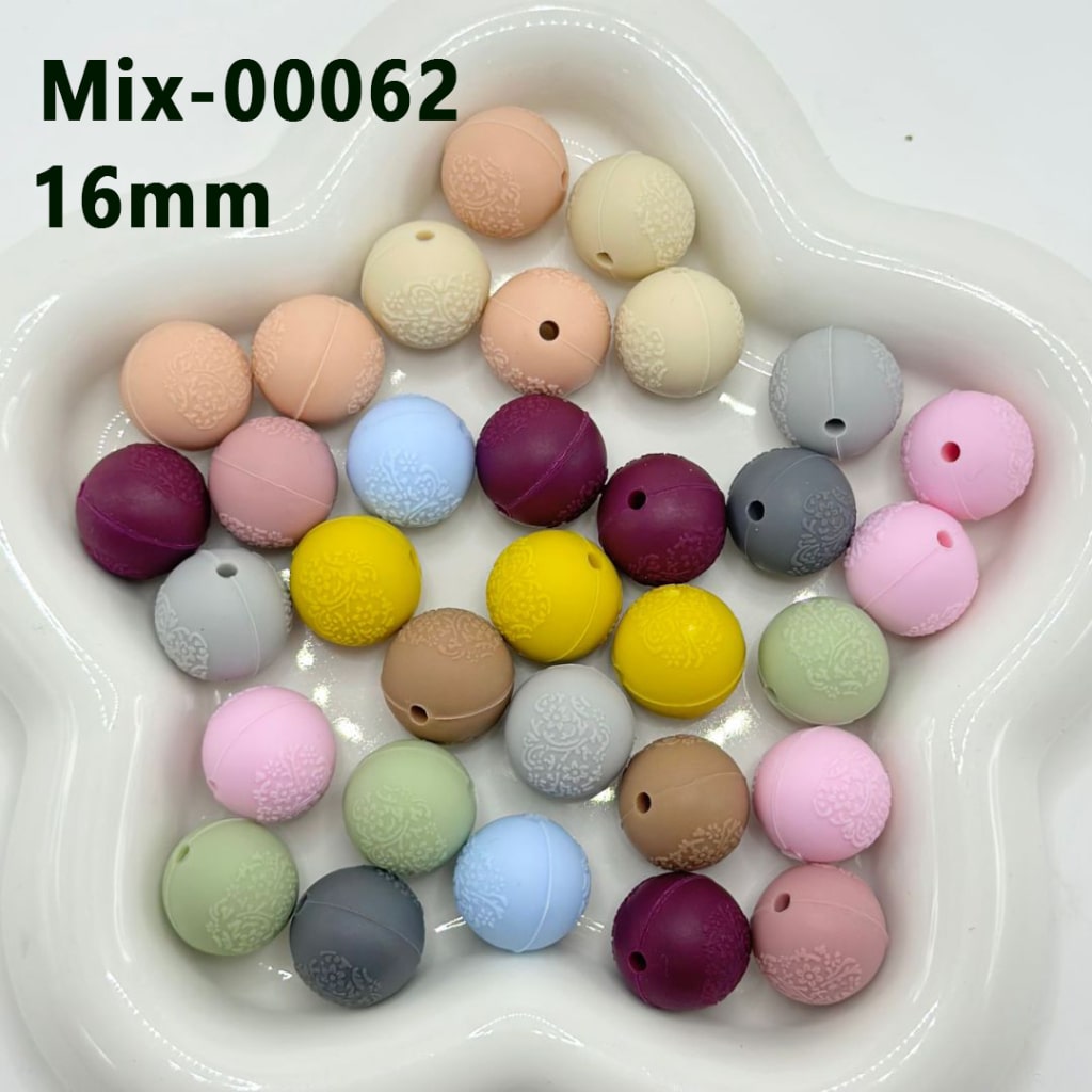 Round Silicone Beads Dark Color Series with Carved Patterns, 15MM, Random Mix