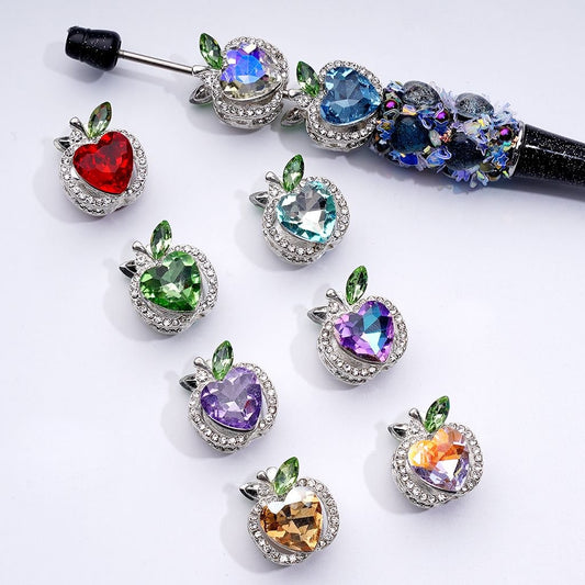 Bling Bling Fancy Silver Alloy Apple Beads with Mini Clear & Multi-Color Heart Shape Shiny Rhinestones, Around 17*19MM