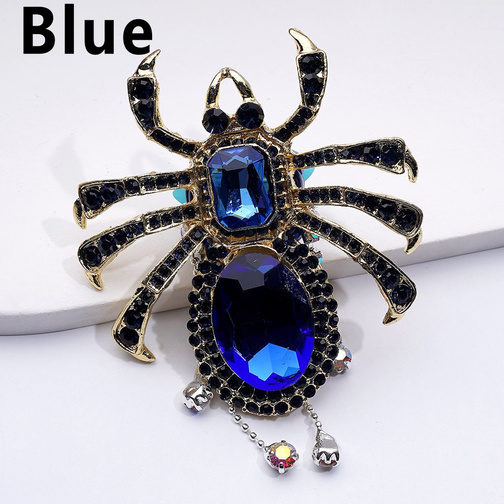 Gold Alloy Spider Bling Fancy Brooch with Sparkling Rhinestones Charming Chains Butterflies Hearts Moon Snowflakes and Colorful Clay Beads Approximately 69x63mm