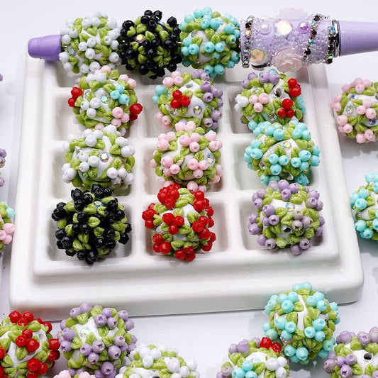 Mini Cherry Clay Beads – 22MM Round Mix with AB Rhinestones, Cute Random Craft Set