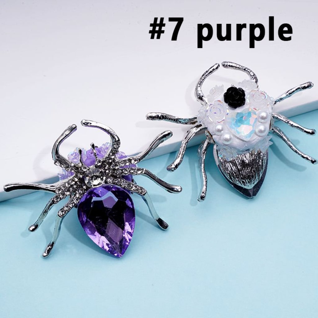 Silver Alloy Exquisite Fancy Spider with Large Colorful Rhinestone Inside Mini Clear Rhinestones Shiny Flowers Hearts White Pearls Clay Beads, Around 57*47MM
