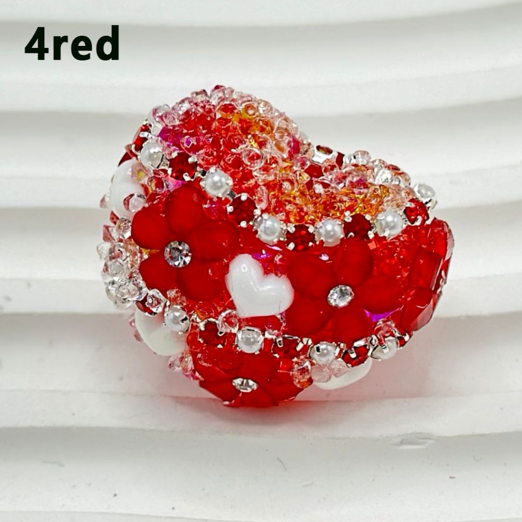 Sugar Acrylic Beads Bling Bling Heart Shape with Flowers Hearts Shiny Rhinestones & White Pearls Chain, Around 26*21MM