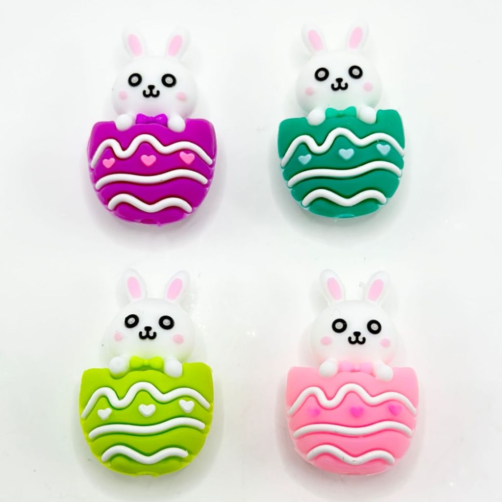 White Bunny Rabbit Colorful Eggs Easter Cute Silicone Focal Beads