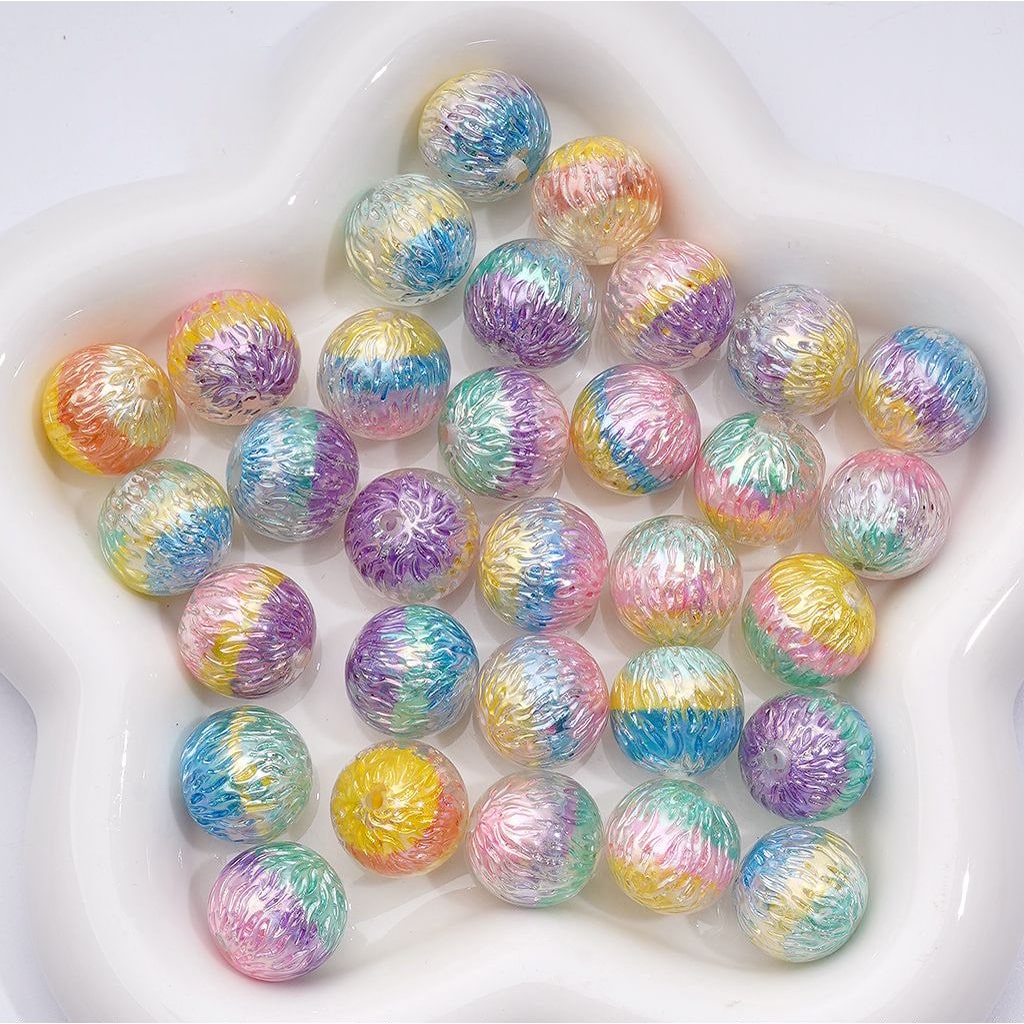 Round Acrylic Beads with Shiny Trichromatic Crackle Effect 16MM Vibrant Design