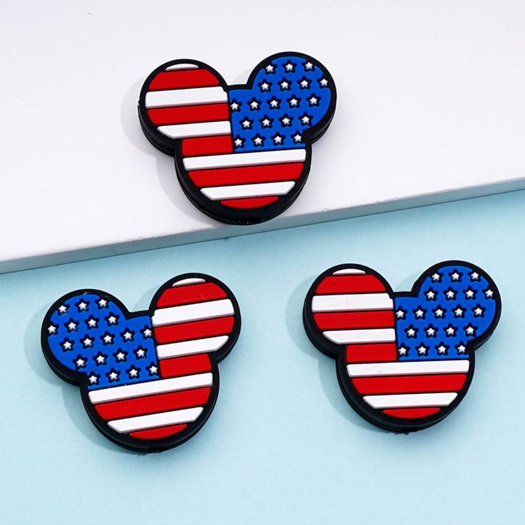 USA America National Flag Style Micke Mouse Head Patriotism Silicone Focal Beads