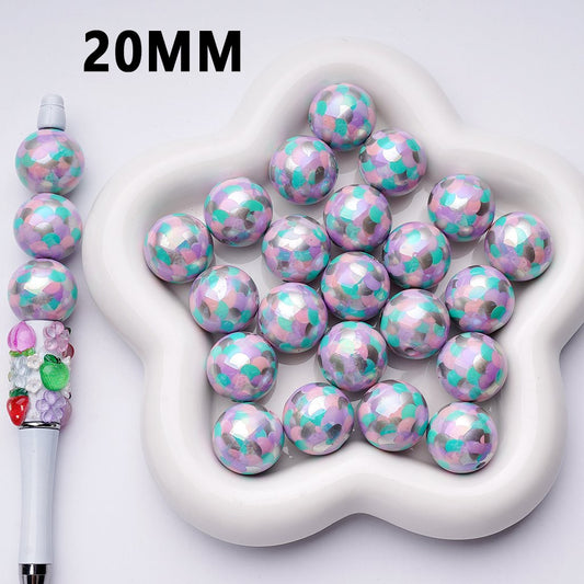 Glossy Silver Acrylic Beads – Stunning Purple, Pink & Teal Prints (20MM)