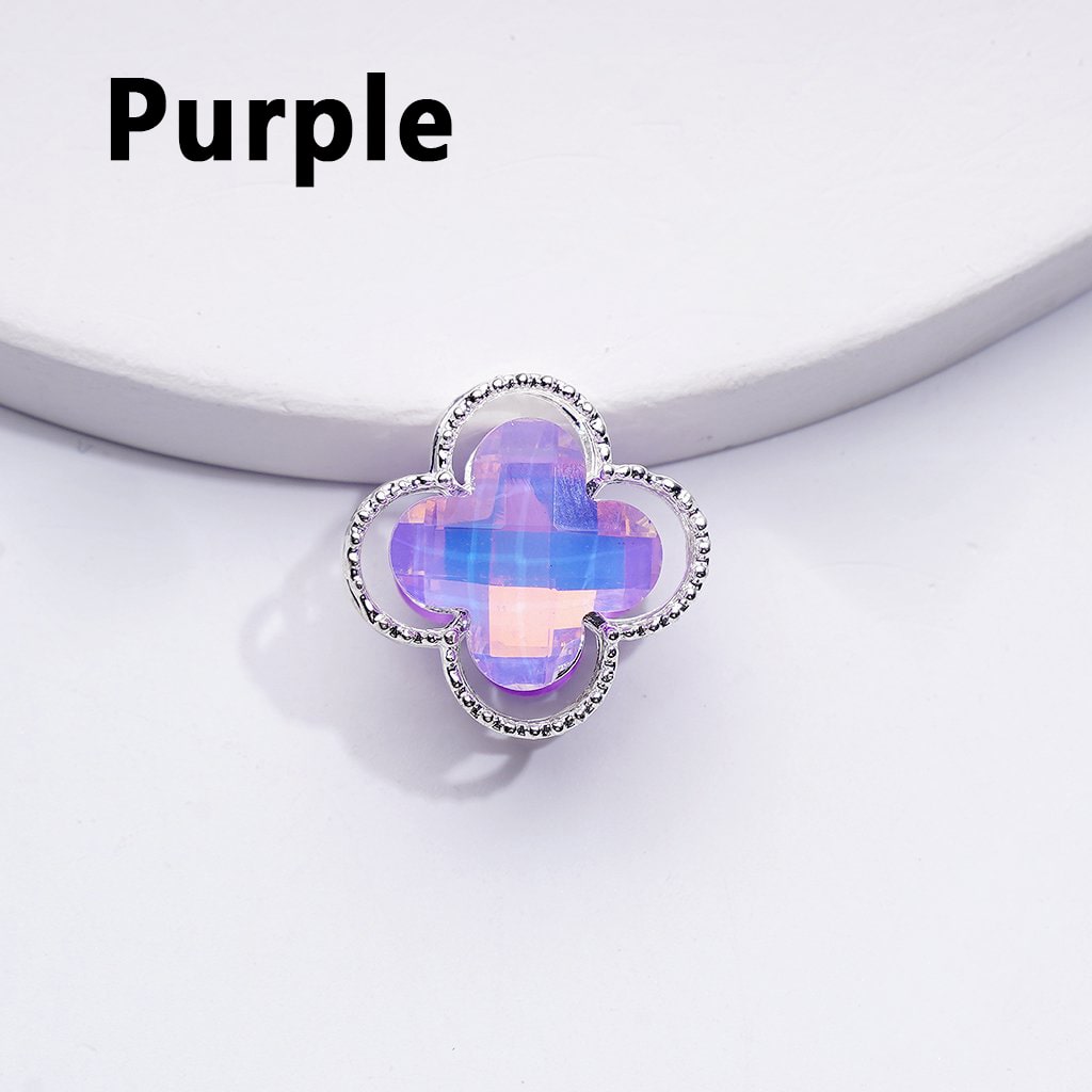 Elegant Silver Alloy Quatrefoil Floral Beads Adorned with Vibrant Shimmering Rhinestones, Approximately 16MM