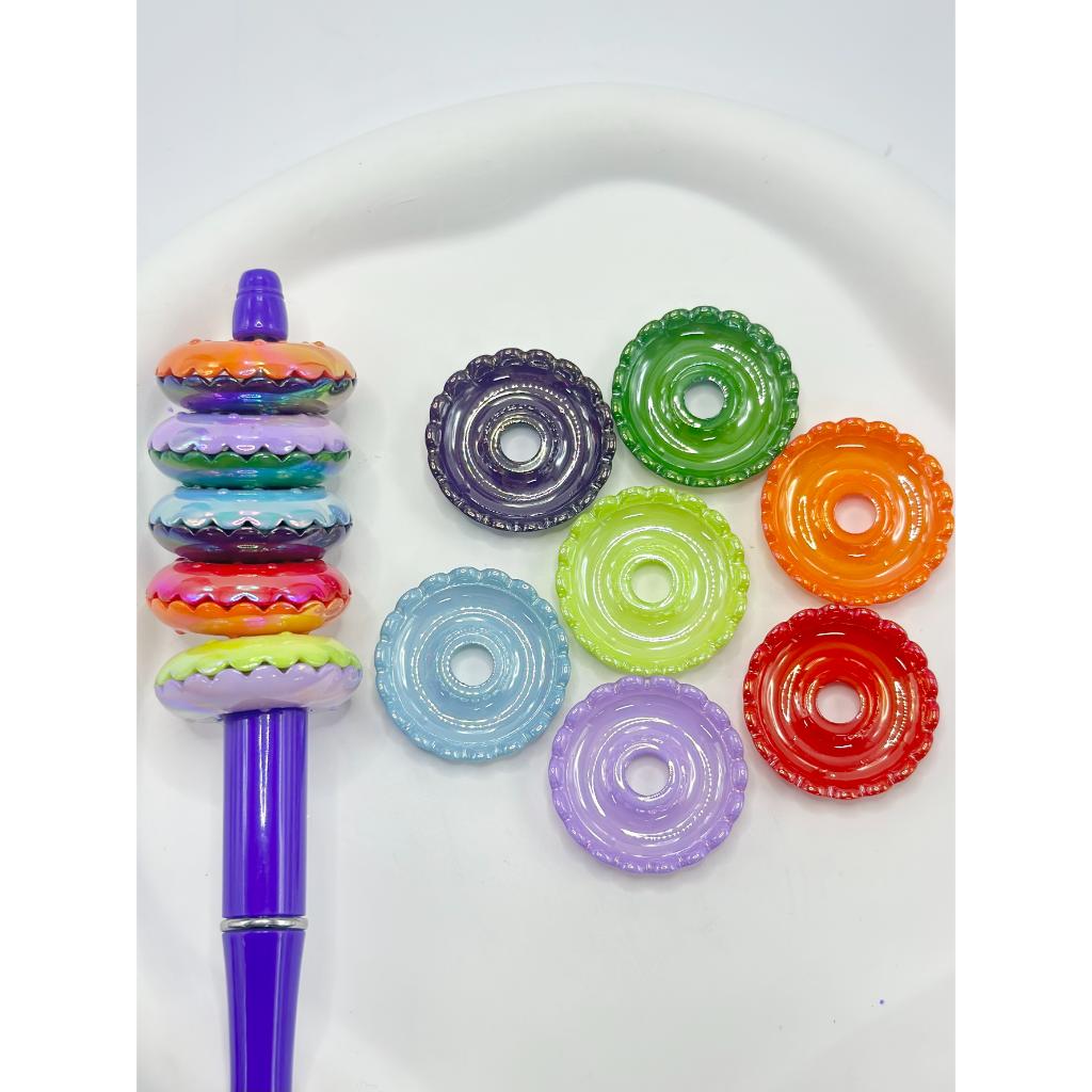 Bagel Donuts Shaped Acrylic Beads in Solid Colors, Random Mix