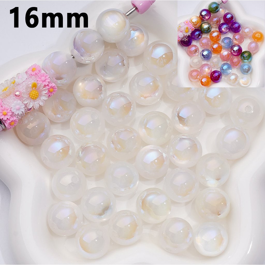 Color-Changing Cat Eye Acrylic Beads – 16MM Round White with UV Coating for Jewelry & Crafts