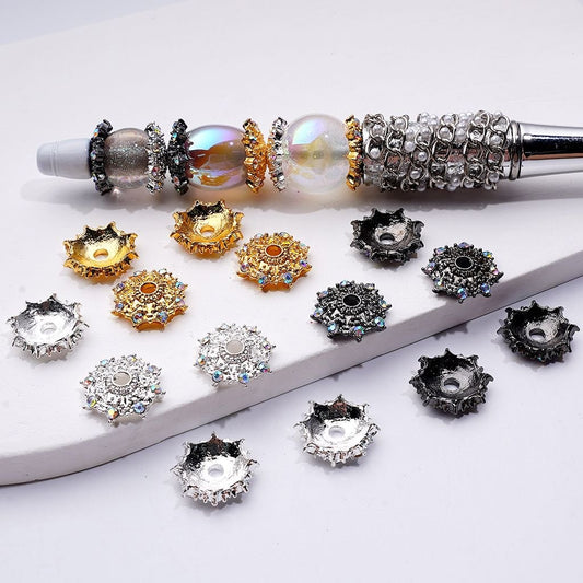 Snowflake Spacer Beads in Gold, Silver, and Gunmetal Alloy with AB Rhinestones, 14MM