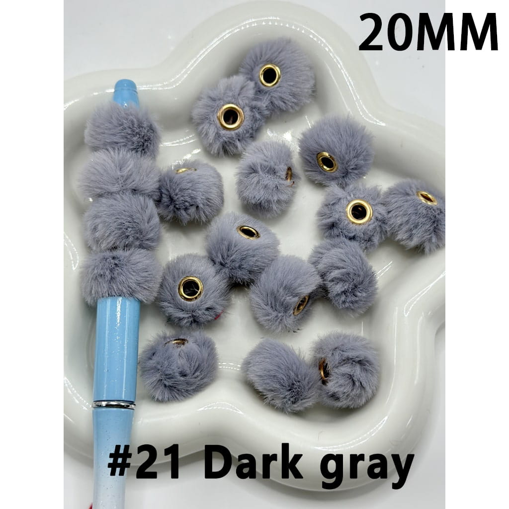 Cute Solid Colored Pom Pom Fluffy Hard Beads, 20MM