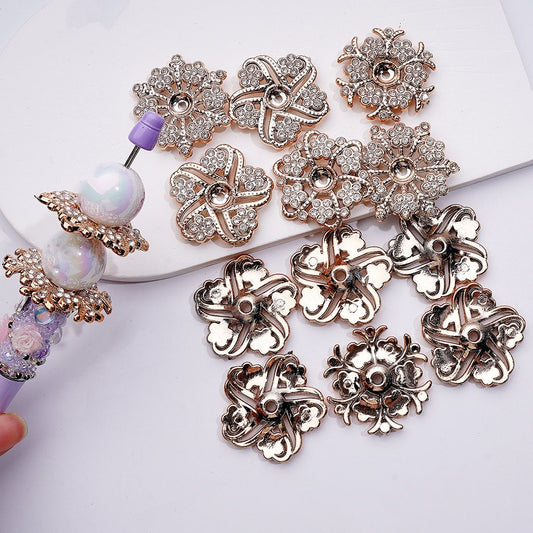 Exquisite Gold Acrylic Flower Spacer Jewelry Accessory with Clear Rhinestones, Approx. 35MM, Random Mix