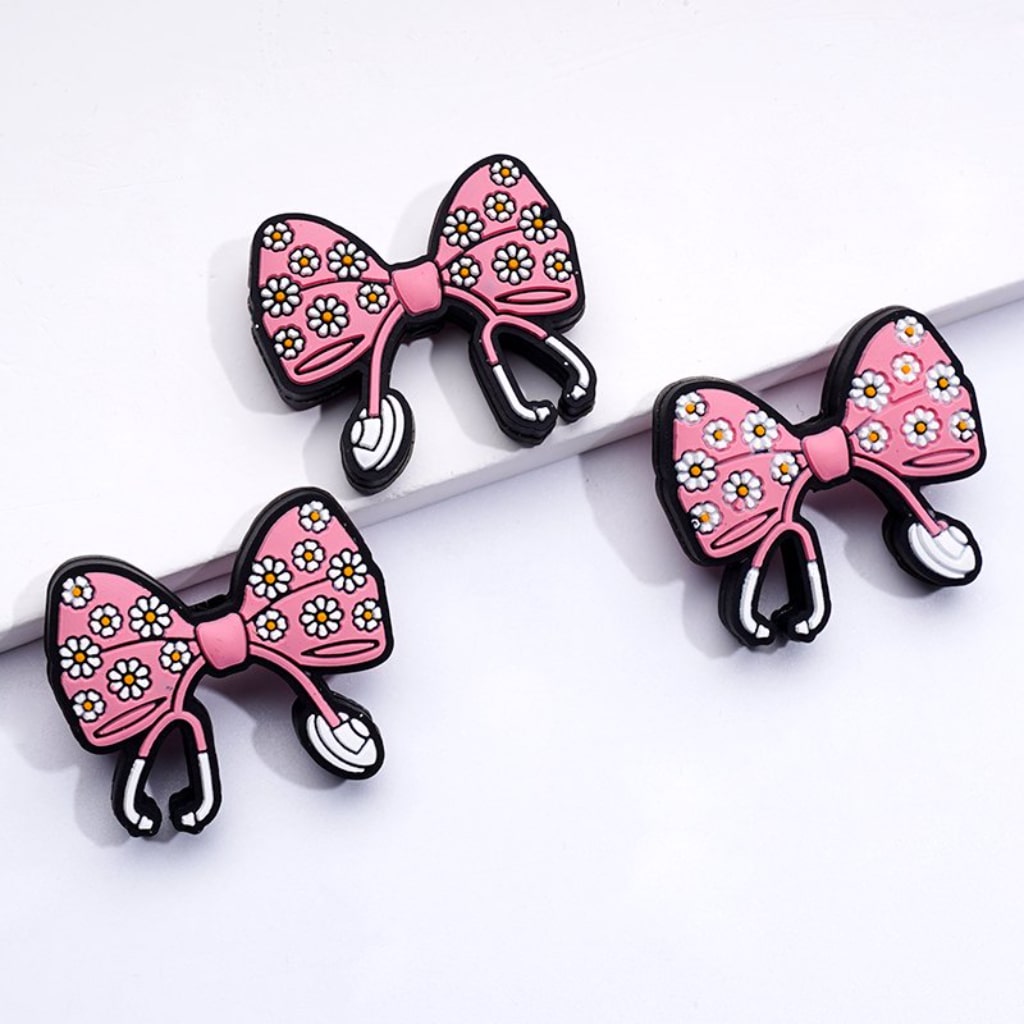 Stethoscope Nurse Hospital Cute Bowknot with Mini Flowers Silicone Focal Beads