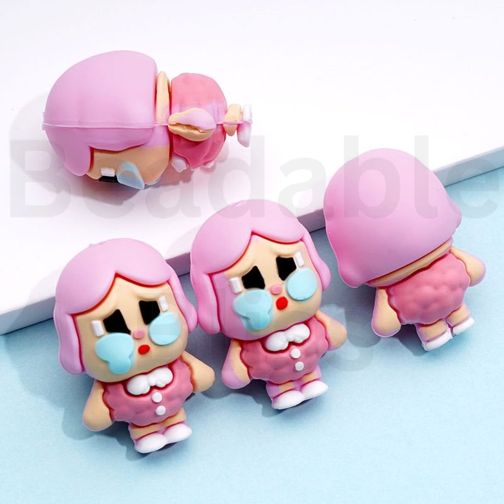 3D Pink Cute Girl CutieBuddy Silicone Focal Beads