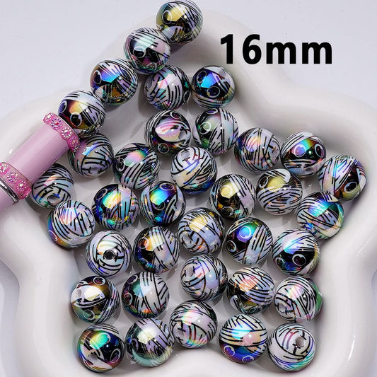 Halloween Ghost Acrylic Beads with UV Finish and Gauze Design, Round Shape, 16MM