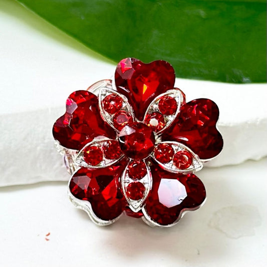 Fancy Exquisite Silver Alloy Flower with Shiny Red Rhinestones, Oval Pearls, Clay Beads, Around 27*22mm