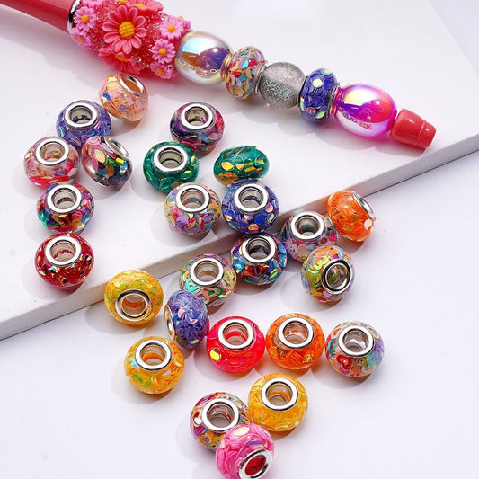 Clear Wheel Abacus Acrylic Beads with Mini Colorful Flakes Inside 14MM Random Mix
