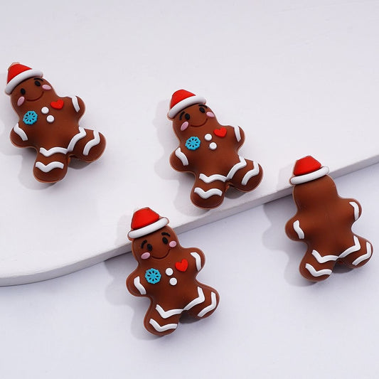 Adorable 3D Gingerbread Christmas Silicone Focal Beads – Holiday-Themed Design