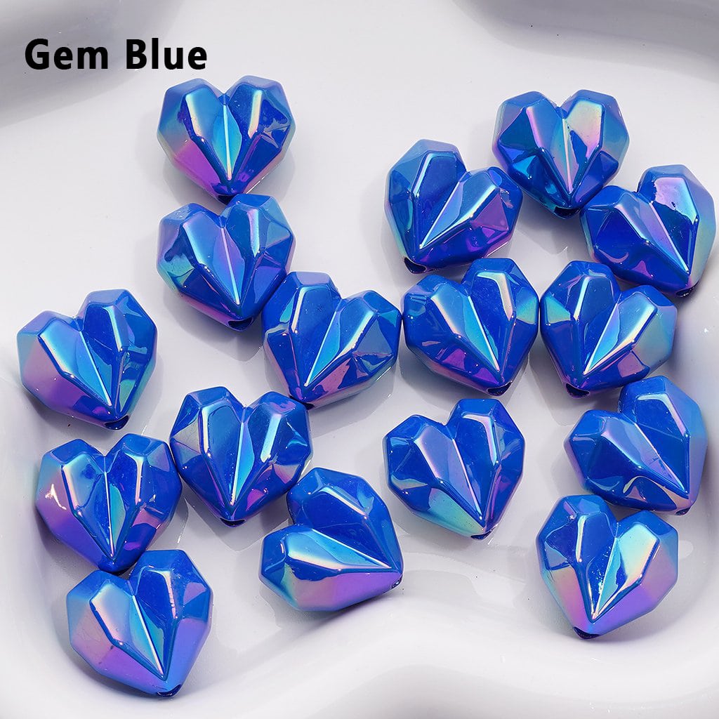 Geometric Heart Acrylic Beads – 16x18MM UV Coated Polyhedron Design, Random Color Mix