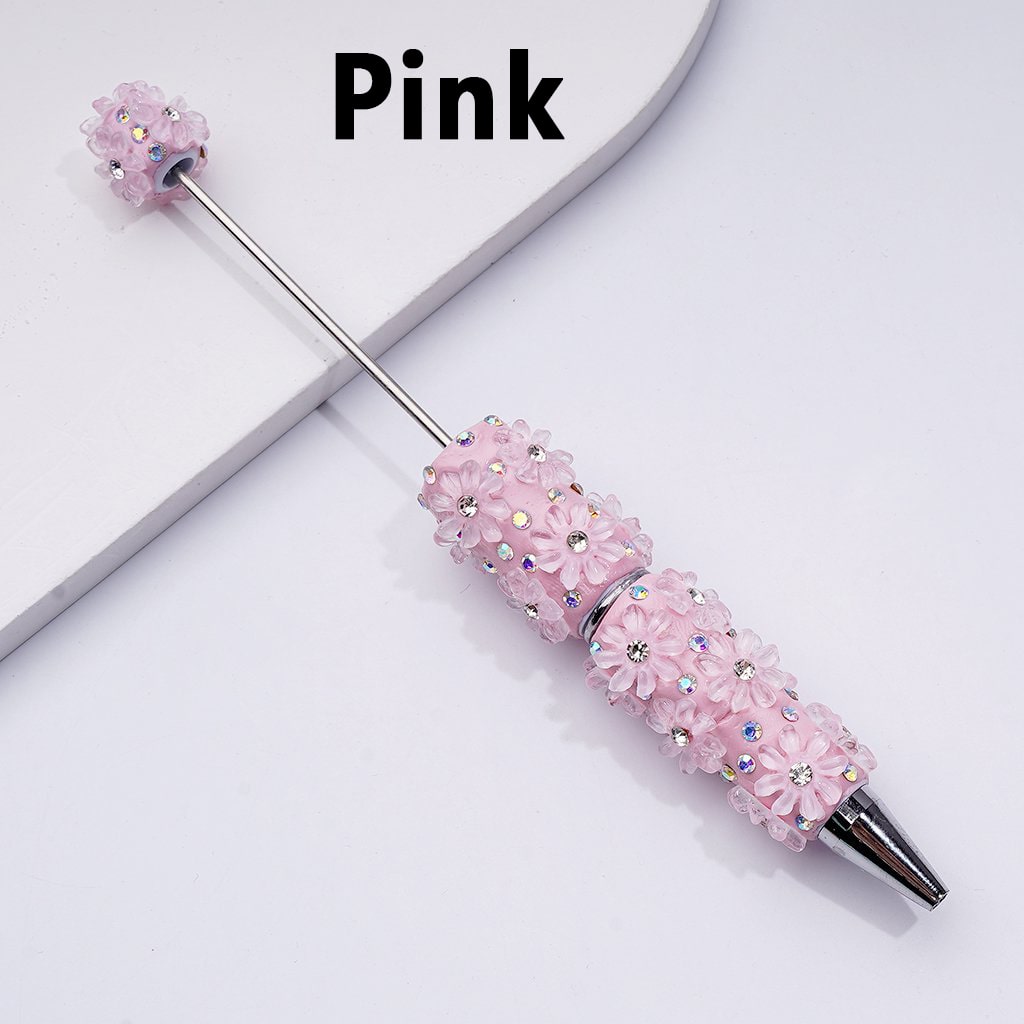 Vibrant Beadable Clay Pens with Mini AB Rhinestone Flowers – Clear Sparkle Accent