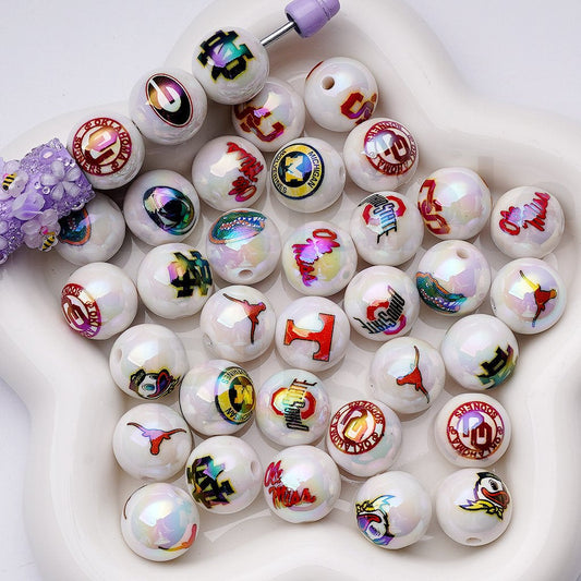 USA America Football College University Teams UV Coating Round Acrylic Beads 16MM Random Mix
