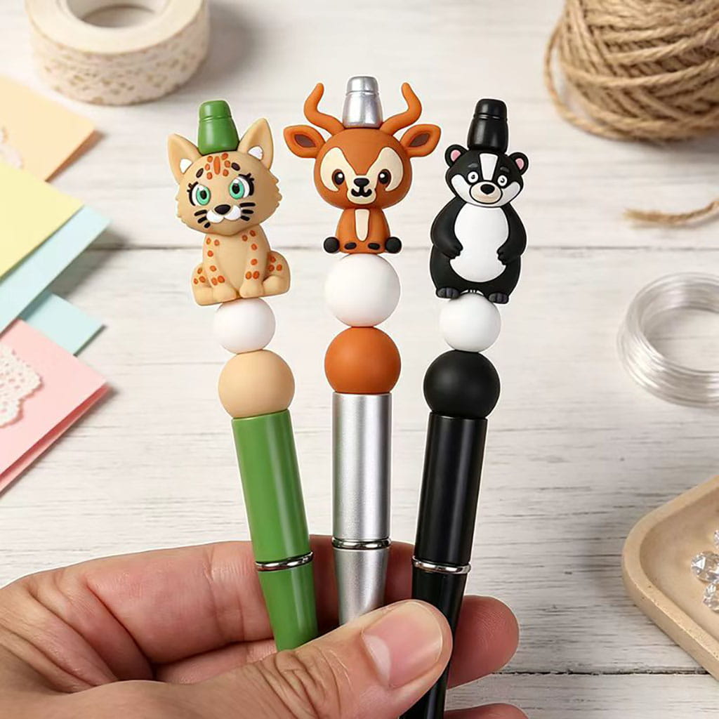 3D Cute Lovely Four-Legged Walking Forest Animal Deer, Bear, Tiger & Bull Silicone Focal Beads, Multi-Style Random Mix