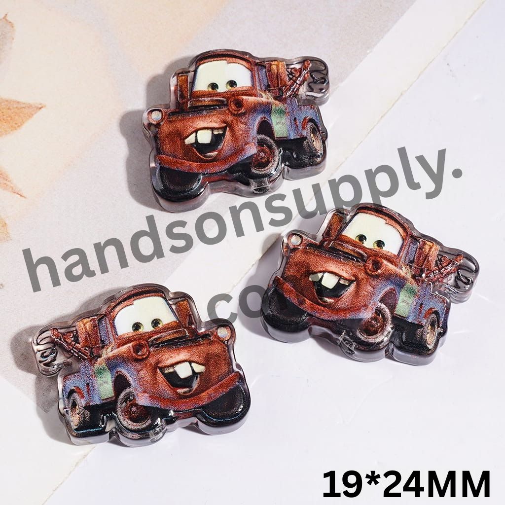 Playful Big-Tooth Rust Brown Tow Truck Semi-Clear Acrylic Beads, 19*24MM