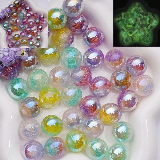 Gold Shiny Glitter Inside Luminous & Color Changing Round Acrylic Beads, 16MM, Random Mix