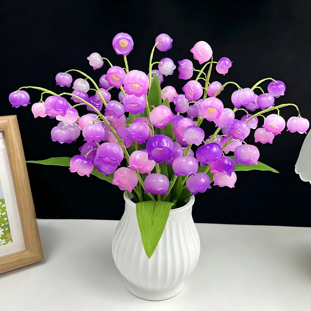 Acrylic Beads UV-Coated Clear Lily-of-the-Valley, Flower for DIY Bonsai Decoration Decoration & Jewelry Accessory, 17*24MM, Double Holes, Random Mix
