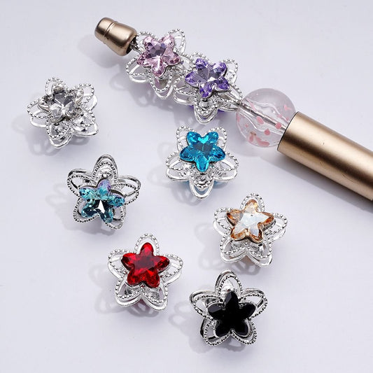 Elegant Silver Alloy Flower Bead with Multi-Color Sparkling Rhinestones, Around 19MM