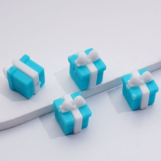 3D White Ribbon with Vivid Teal Gift Box Silicone Focal Beads