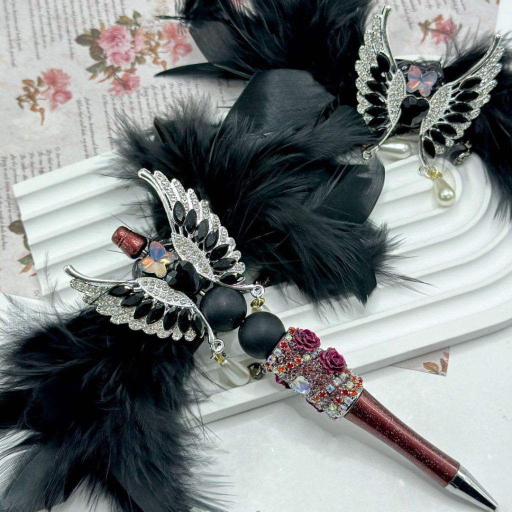 Shiny Rhinestone Chain with Exquisite Silver Alloy Butterfly White Pearls Pendants Heart Butterfly Diamonds Black Feather Bowknot Accessory Clay Beads