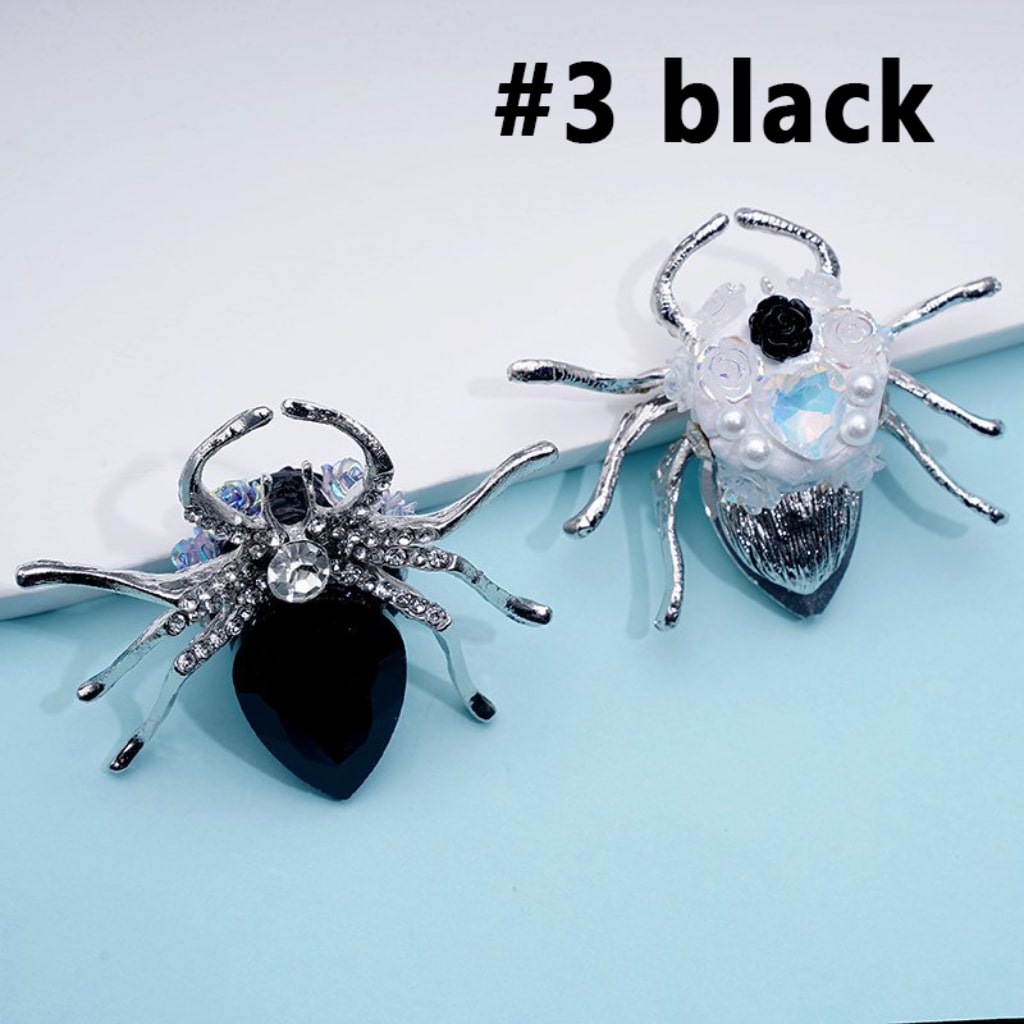 Silver Alloy Exquisite Fancy Spider with Large Colorful Rhinestone Inside Mini Clear Rhinestones Shiny Flowers Hearts White Pearls Clay Beads, Around 57*47MM
