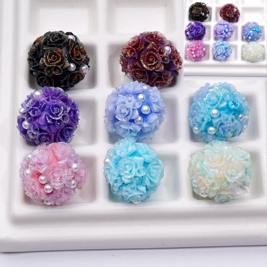 Glitter Shiny Flower Color Changing White Pearls Round Clay Beads 20MM Random Mix