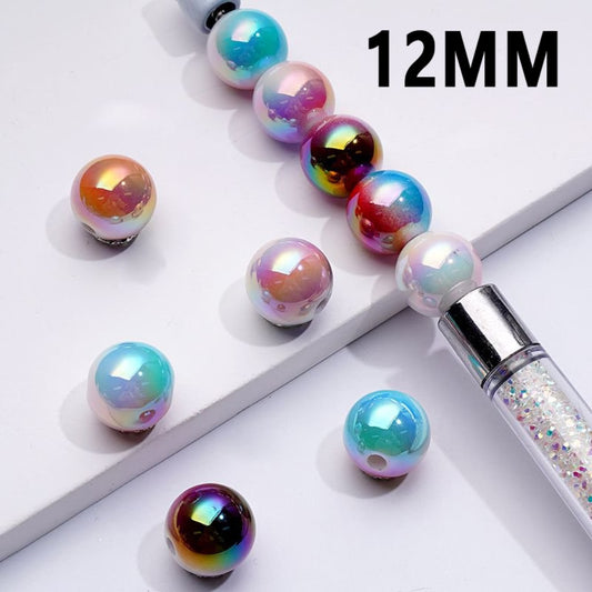 Colorful Shiny UV Coating Round Acrylic Beads, 12MM, Random Mix