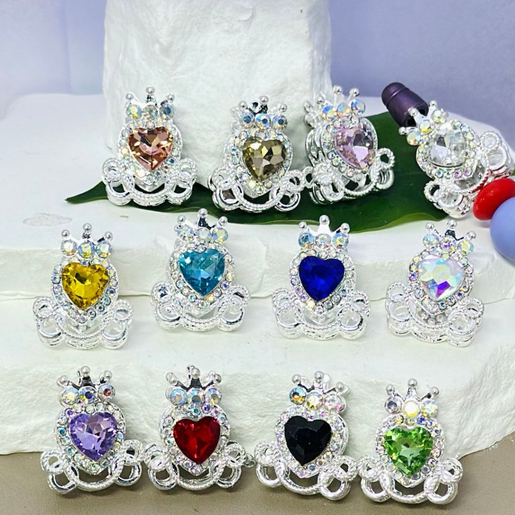 Bling Bling Silver Alloy Heart Crown with Mini Bling Bling AB Rhinestones Colorful Heart Rhinestones Beads, Around 26*22MM