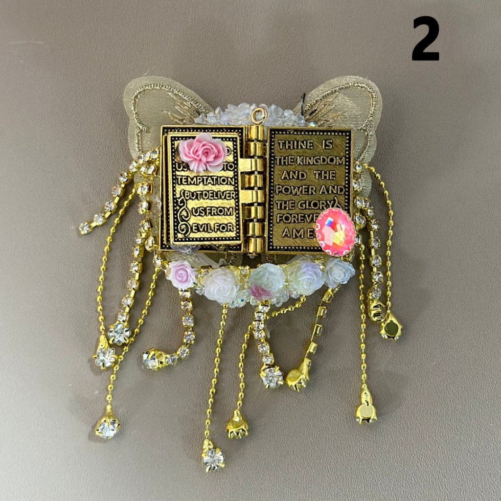 Exquisite Fabric Butterfly Book with Delicate Fancy Gold Alloy, Clear Rhinestone Chains, and Sugar-Covered Large Crescent Moon. Mini Cute Flower, Heart, Star Diamonds, and Beads, Around 59*45mm