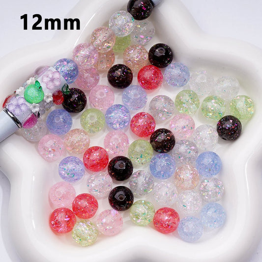 Glittering Multi-Color Acrylic Beads with Mini Flakes & Crystal Shine, 12MM