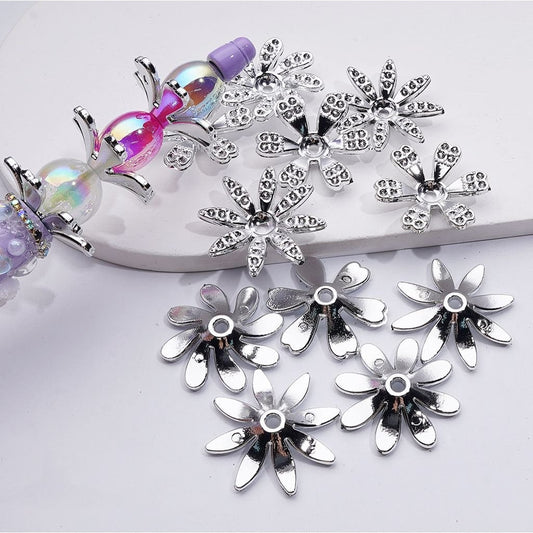Small Petal Flower Spacer Silver Acrylic Jewelry Accessory, Random Mix, Approx. 30MM