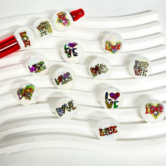 Cute Love Valentines UV Finish Jaguar Prints Heart White Round Acrylic Beads, 16MM
