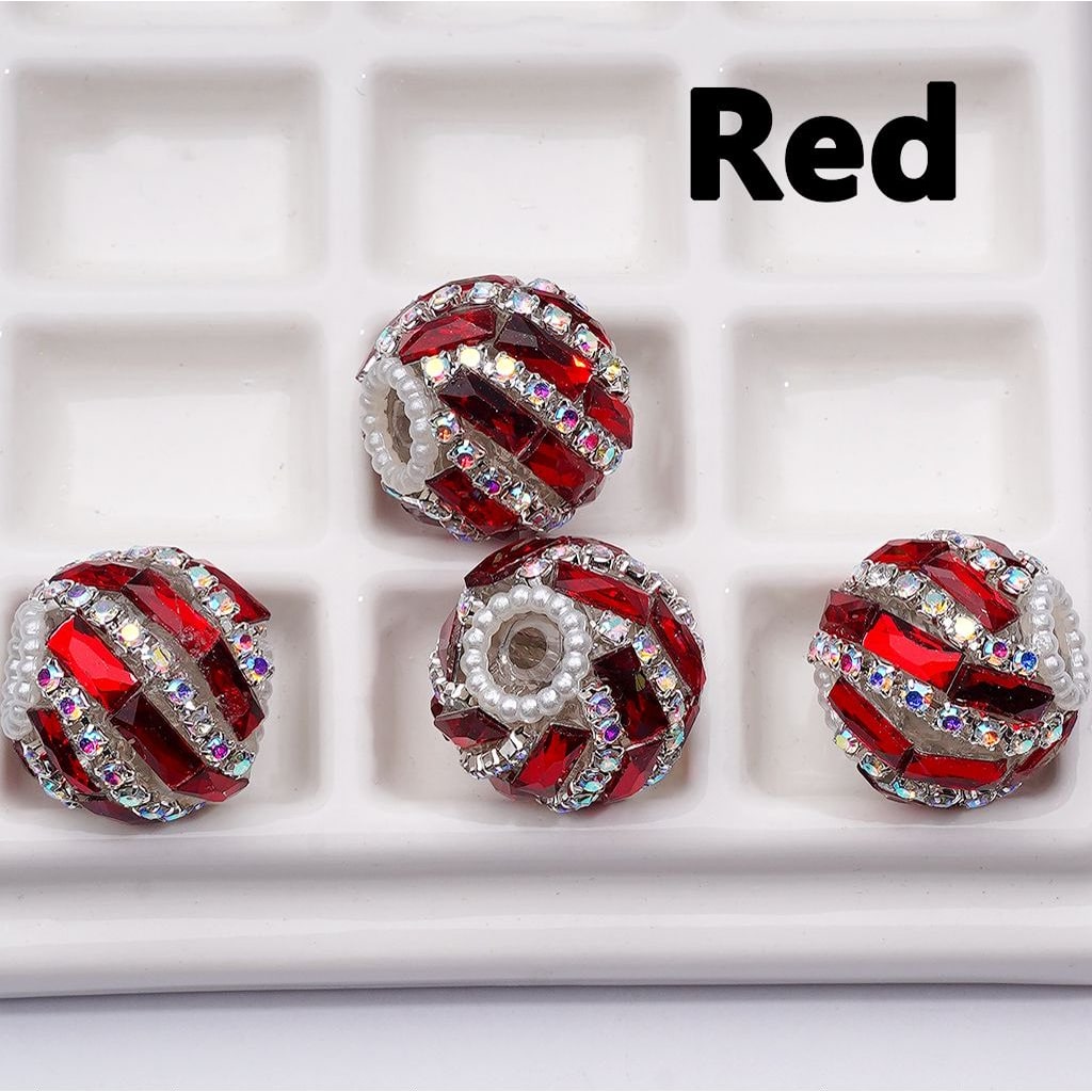 Rectangle & AB Rhinestones Chains Spiral Style Shiny White Pearls Loop Acrylic Beads 20MM